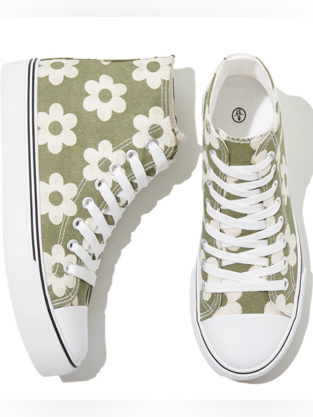 High-Top Floral Canvas Sneakers - Olive Green